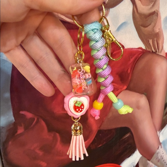 Handmade Colorful Keychain with Strawberry Charm - Picture 12 of 16